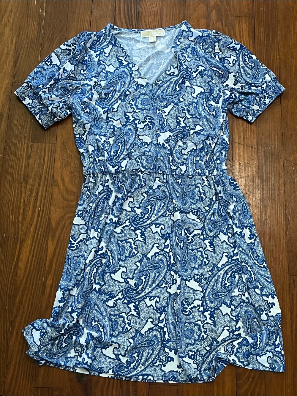 MICHAEL Michael Kors Blue White Paisley V-Neck Dress